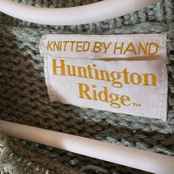 Vintage Huntington Ridge Hand Knit Ramie Sweater Sage Green Floral Embroidered M - Picture 4 of 7